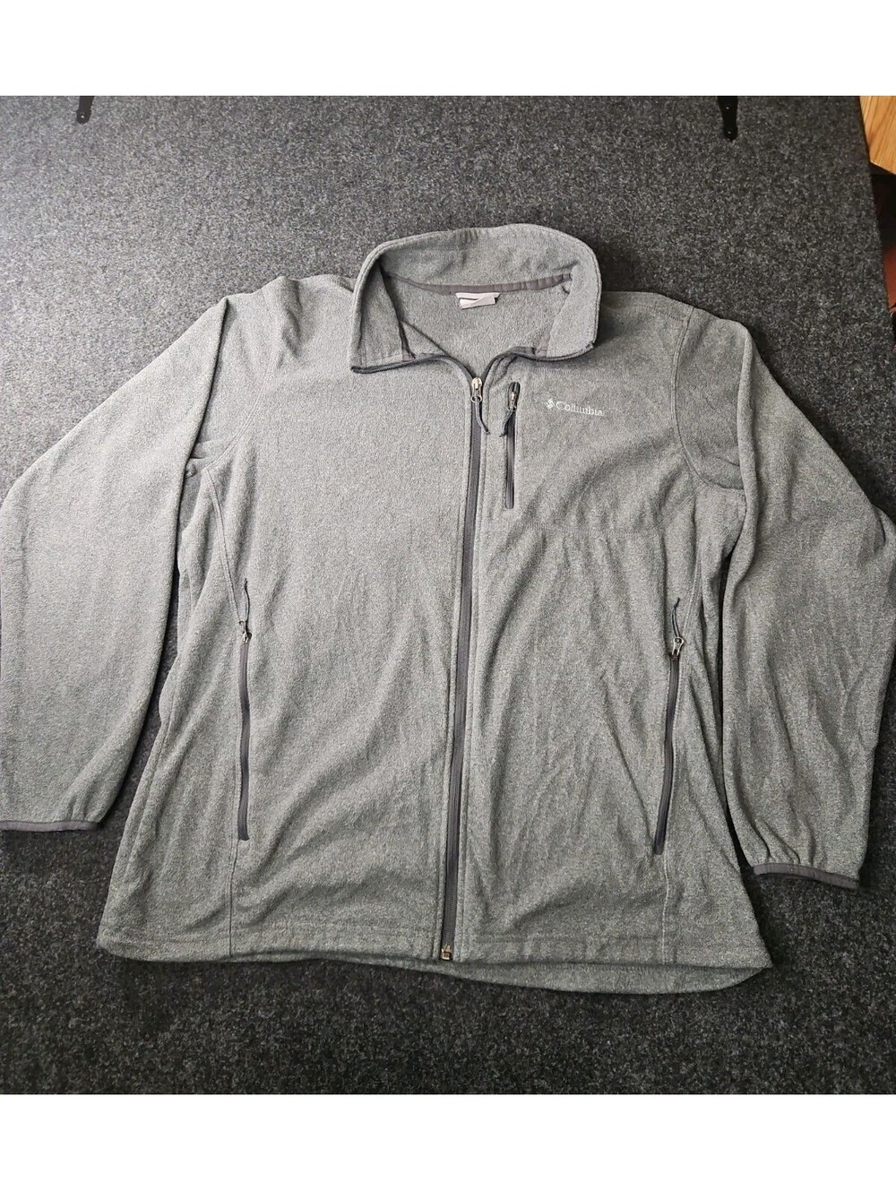 Columbia Men’s Gray Fleece Full-Zip Jacket XL Stand-Up Collar 3 Zip Pocket